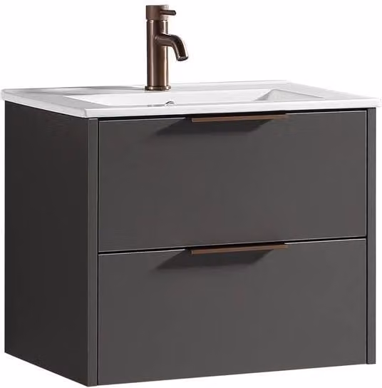 Bathroom Kingdom Sora Wall Hung Basin Vanity Drawer in Matt Dark Grey, Width: 60 cm