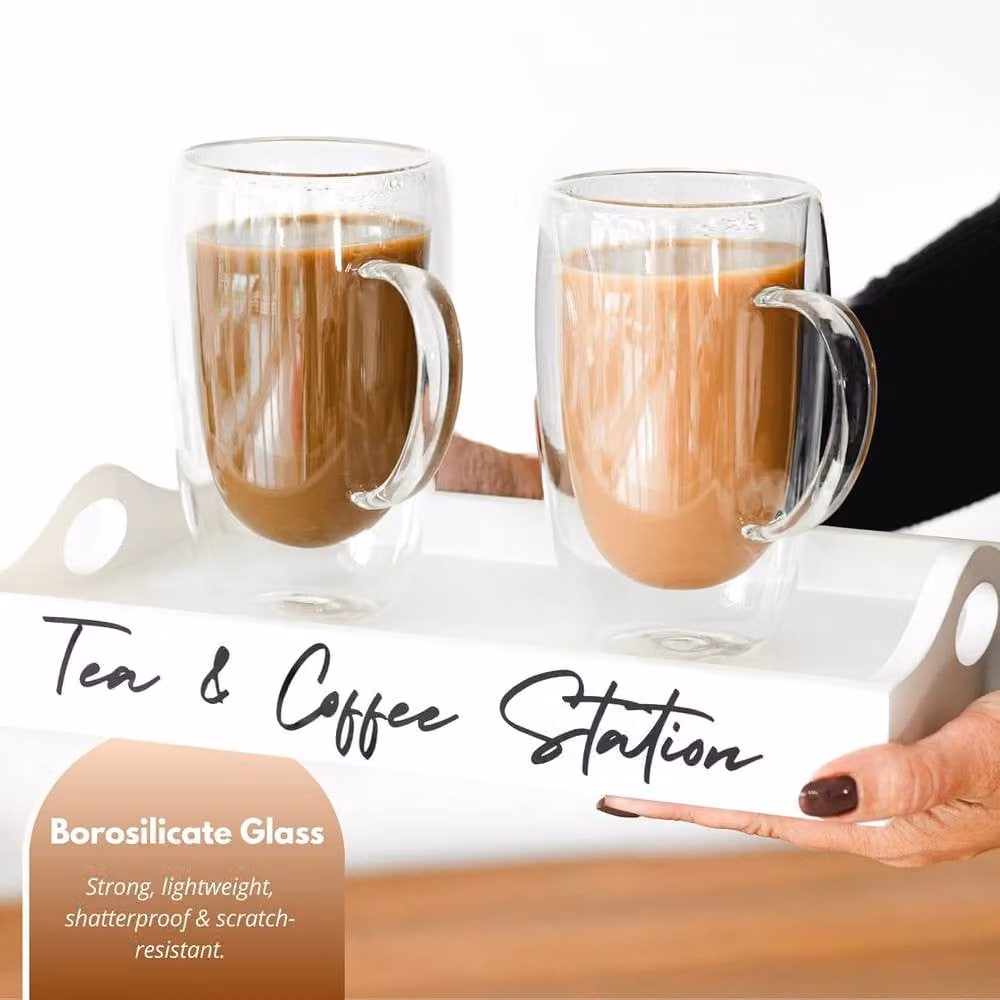 Marco Paul Set of 2 Double Wall Glass Mugs with Handle in Transparent – 3