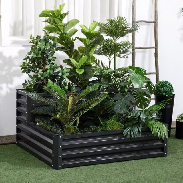 Outsunny Tiered Raised Garden Bed in Anthracite Grey Galvanised Steel