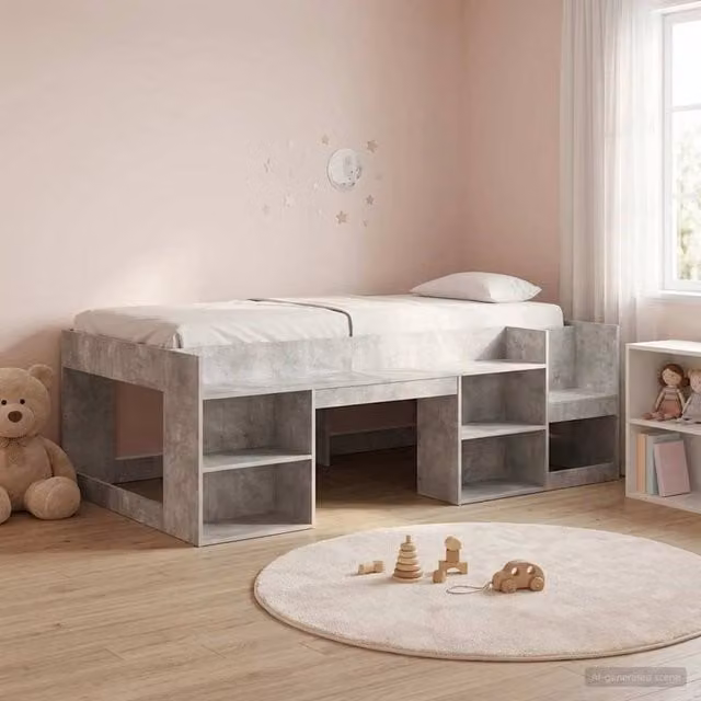 Berkfield Home Kids Bed Frame with Storage in Grey, W/D/H: 80 x 200 cm