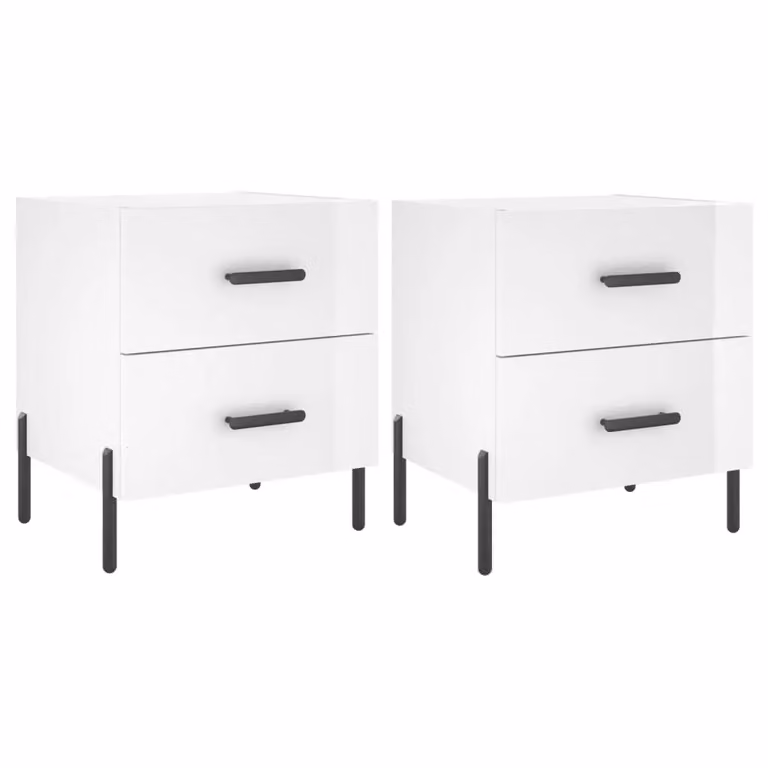 Berkfield Home Set of 2 High Gloss White Modern Bedside Cabinets, W/D/H: 40 x 35 x 47.5 cm