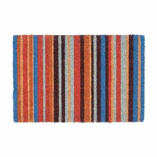 Nicola Spring Pinstripe Coir Door Mat Set of 2, Brown and Multicolour, W: 60 cm, D: 40 cm