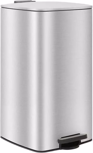 EONLION Brushed Stainless Steel Square Kitchen Pedal Bin with Soft Close, Silver, H: 61 cm, W: 50 cm, D: 38 cm – 1
