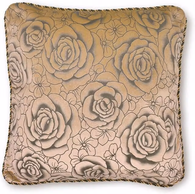 Intimates Flock Rose Square Velvet Cushion in Multicolour Beige and Orange