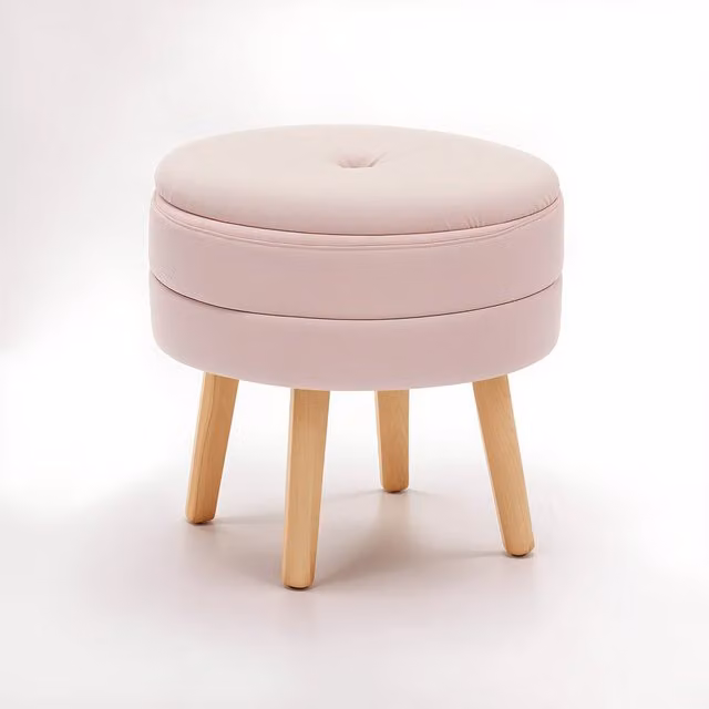 Orsina Ivy Pink Velvet Stool with Rubberwood Frame and Removable Cover