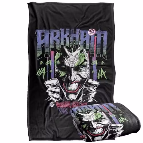 Warner Bros. Batman Joker Arkham Haha Super Soft Silky Touch Fleece Throw Blanket, Multicolour, W: 91.44 cm, D: 91.44 cm, H: 147 cm – 1