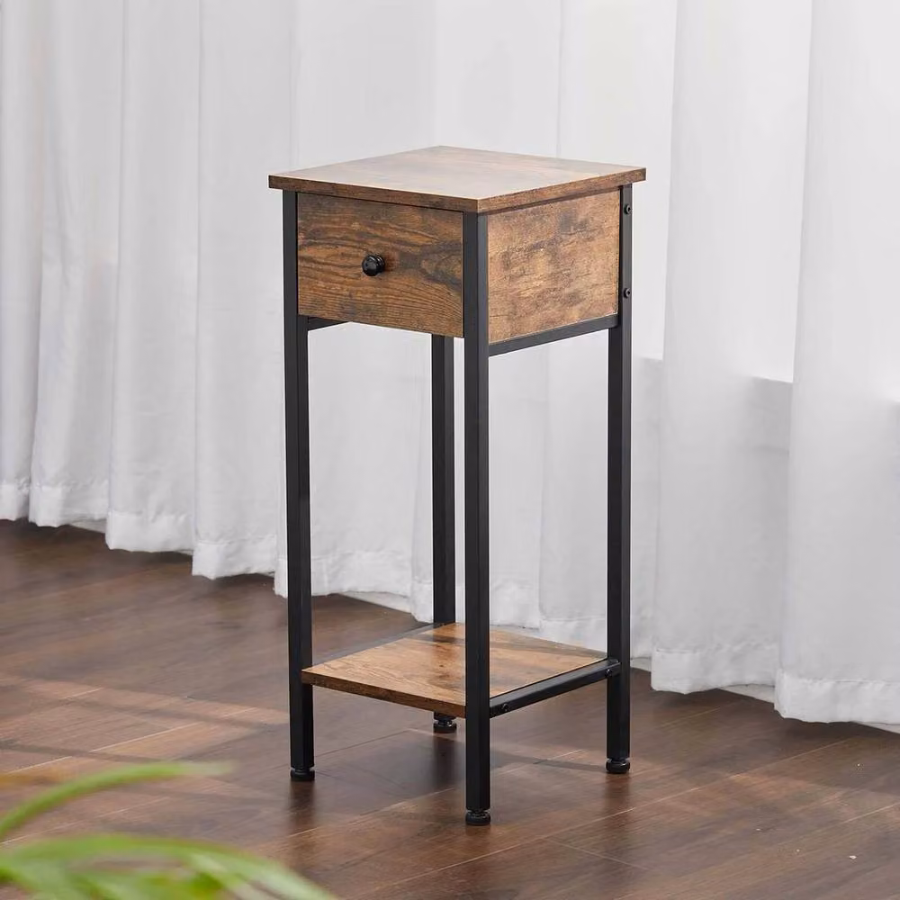 KORVIXA Industrial Bedside Table and Sofa Side End Table with Drawer in Brown, W/D/H: 40 x 30 x 60 cm – 3