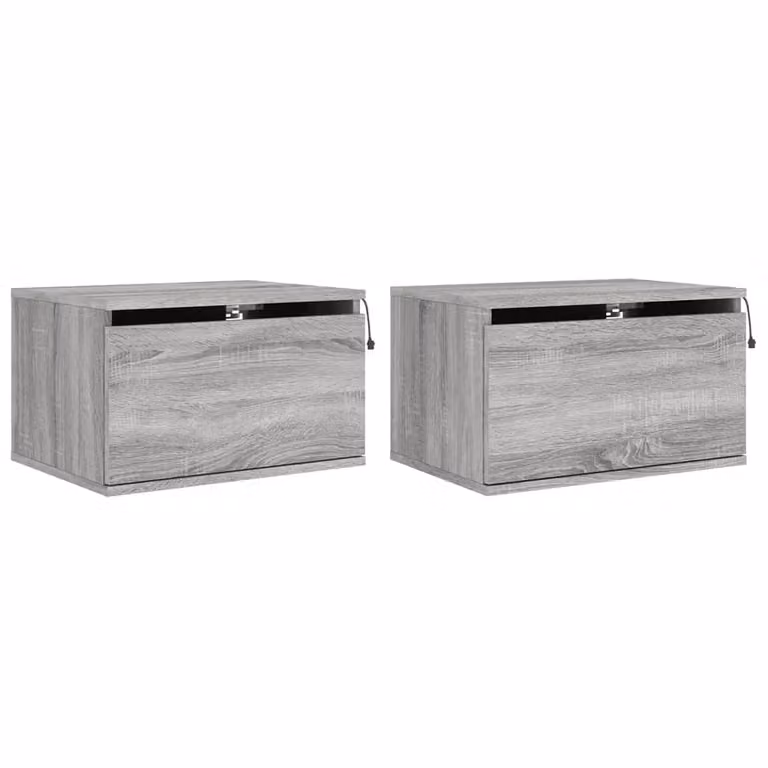 Berkfield Home Set of 2 Wall-mounted Bedside Cabinets with Integrated LED Lights in Grey Sonoma