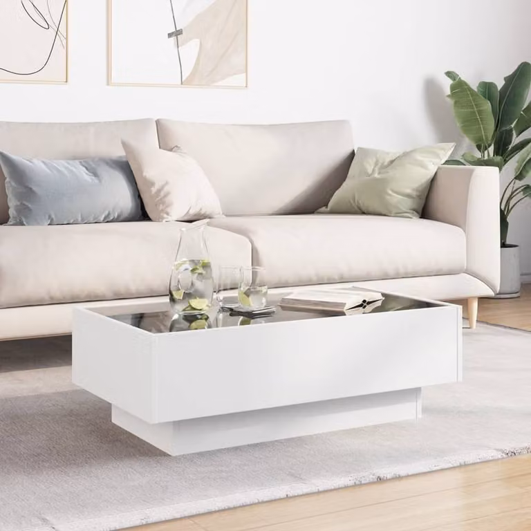 Berkfield Home White LED Coffee Table in Glossy Engineered Wood, W/D/H: 90 x 50 x 30 cm