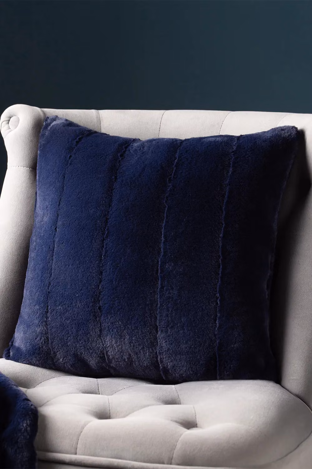 Paoletti Empress Faux Fur and Velvet Square Decorative Cushion, Blue, W/D/H: 45 x 45 x 45 cm – 4