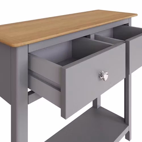 FWStyle 2 Drawer Console Table with Oak Top and Grey Lacquered Finish, H76 x W85 x D30 cm – 3