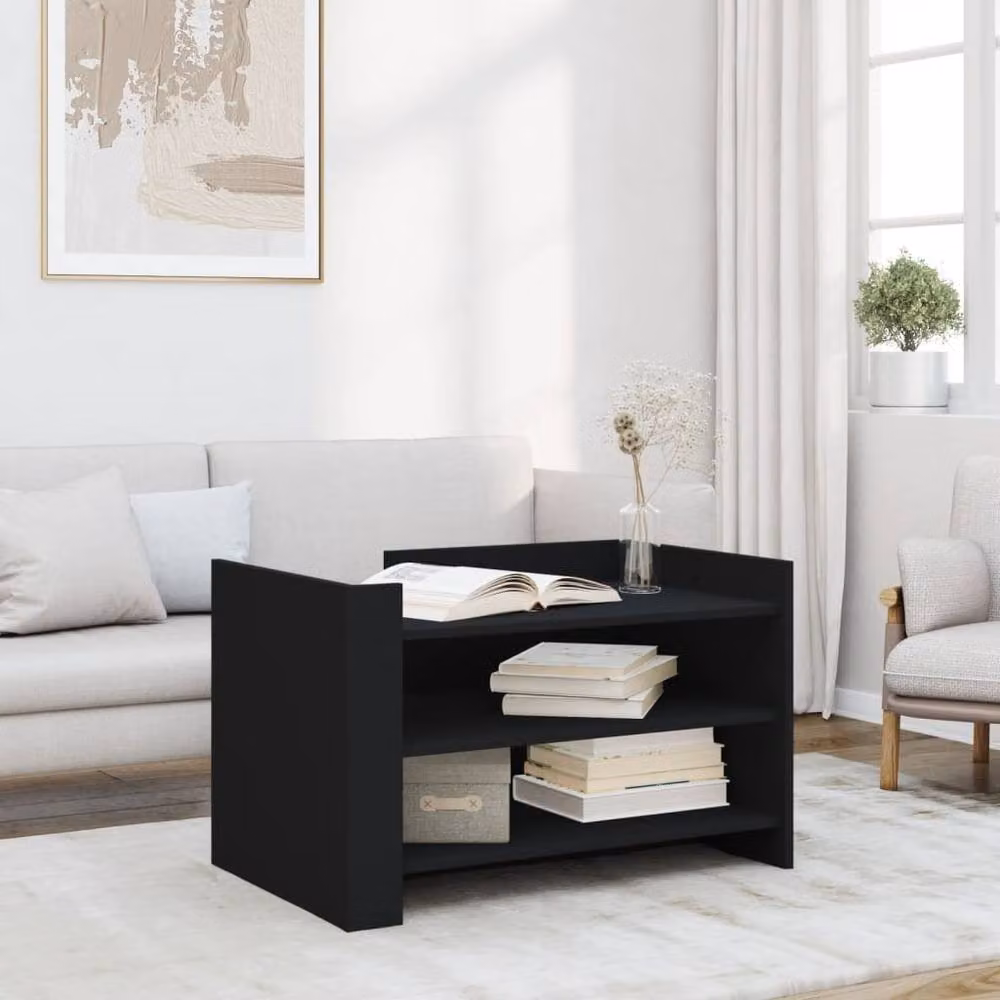 Berkfield Home Black Modern Rectangular Coffee Table in Engineered Wood W/D/H: 80 x 50 x 50 cm – 2