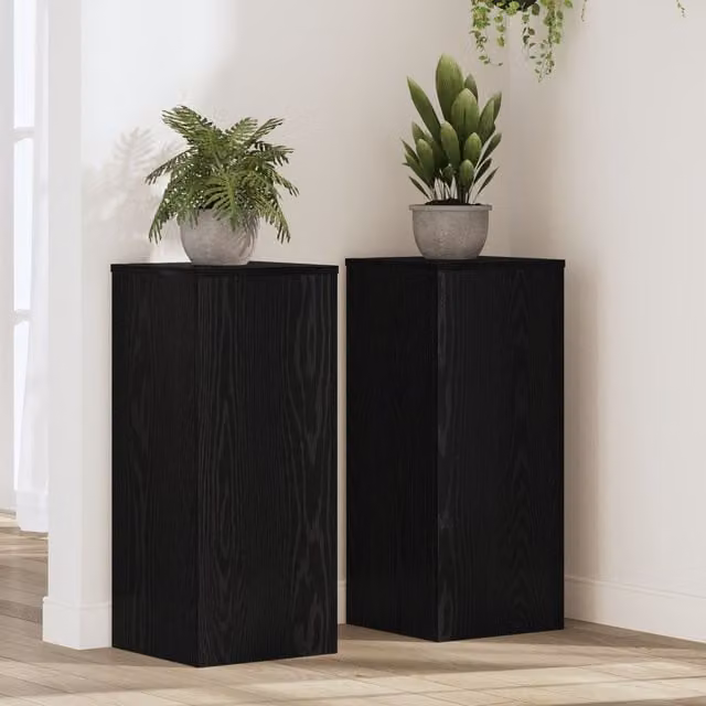 Berkfield Home Set of 2 Minimalist Plant Stands in Black Oak, W/D/H: 30 x 30 x 70 cm