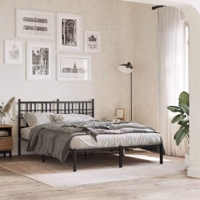 Berkfield Home Metal Bed Frame with Headboard, Black, W/D/H: 140 x 190 cm – 1