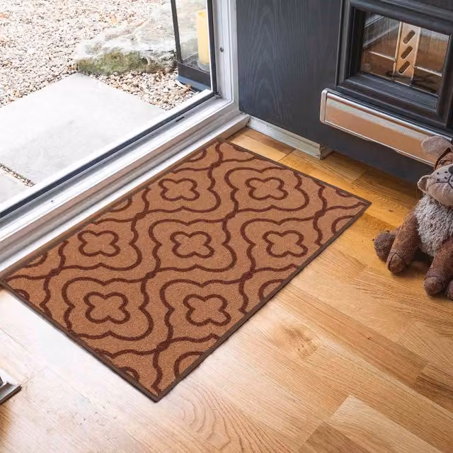 Desire Rugs Machine Washable Quatrefoil Design Anti Slip Doormat Runner in Beige and Brown, W: 160 cm