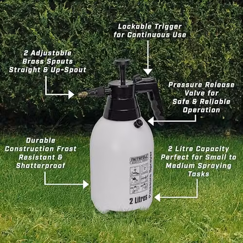 Faithfull Manual Handheld Garden Pressure Sprayer in White and Black with 2 Litre Capacity and 2 Adjustable Nozzles – 6