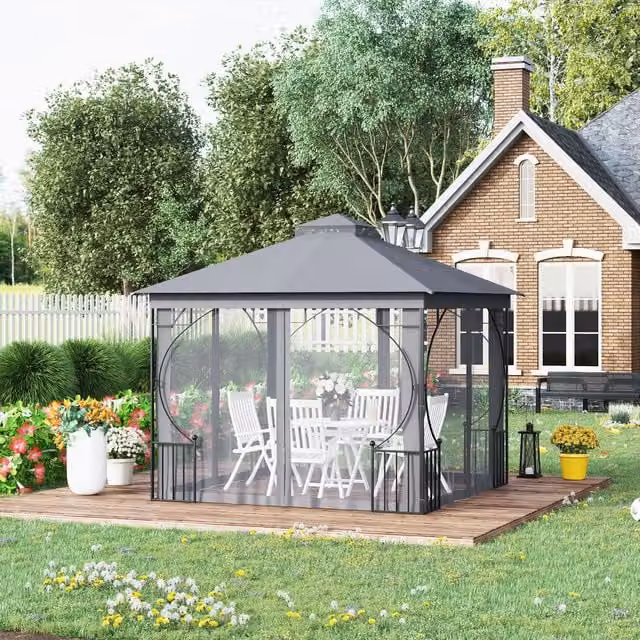 Outsunny Metal Garden Party Tent Gazebo Pavilion, Light Grey, W 300 cm x D 300 cm