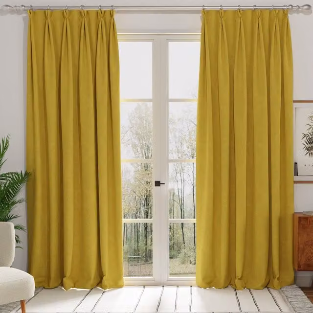 Terrys Made to Measure Blackout Fabric Panel Curtain in Yellow Polyester with Pencil Pleat Tape