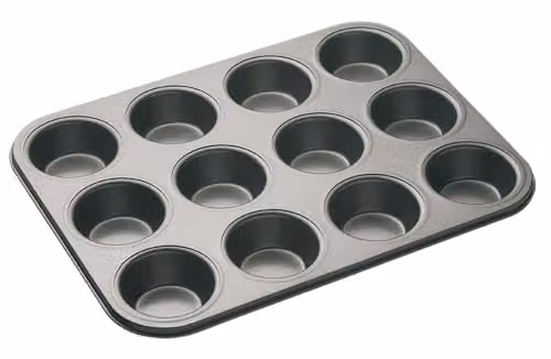 KitchenCraft Non-Stick Carbon Steel 12-Cup Muffin Tray, Silver, W: 35.0 cm