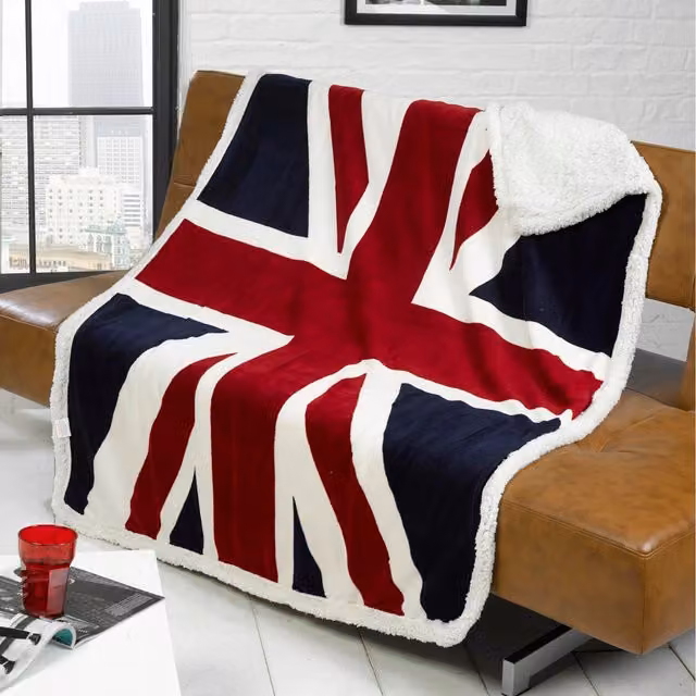 Rapport Home Reversible Geometric Fleece Throw, Red and Multicolour, W: 160 cm, D: 130 cm