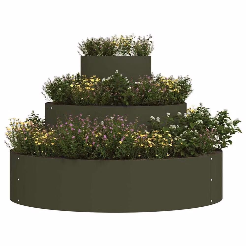 Berkfield Home Modular Metal Planter Tub in Olive Green, Diameter: 90 cm – 3