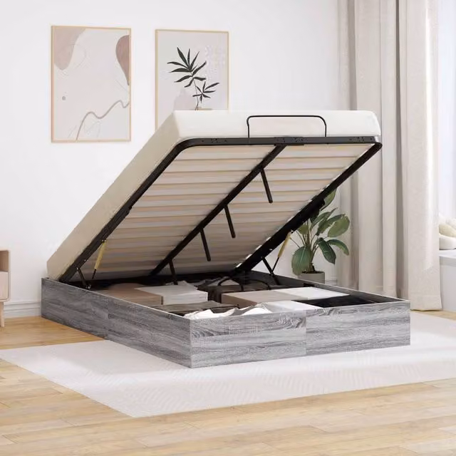 Berkfield Home Ottoman Bed Frame in Grey Sonoma, W/D/H: 140 x 200 x 25 cm