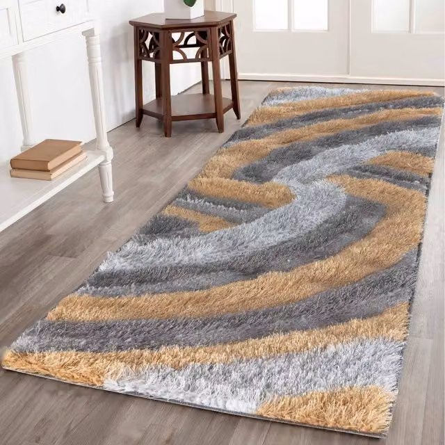Desire Rugs Modern Wave Shaggy Area Rug Runner, Yellow/Multicolour, W: 60 cm, L: 220 cm