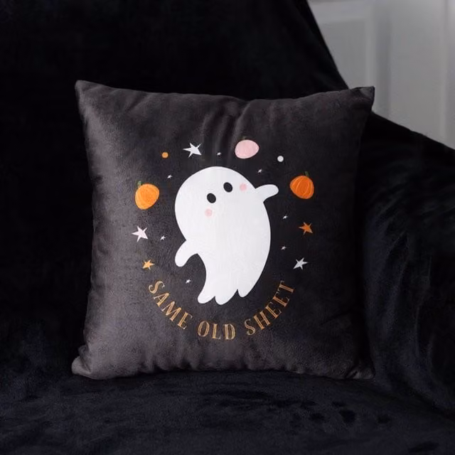 Uniqueful Square Same Old Sheet Ghost Cushion in Black
