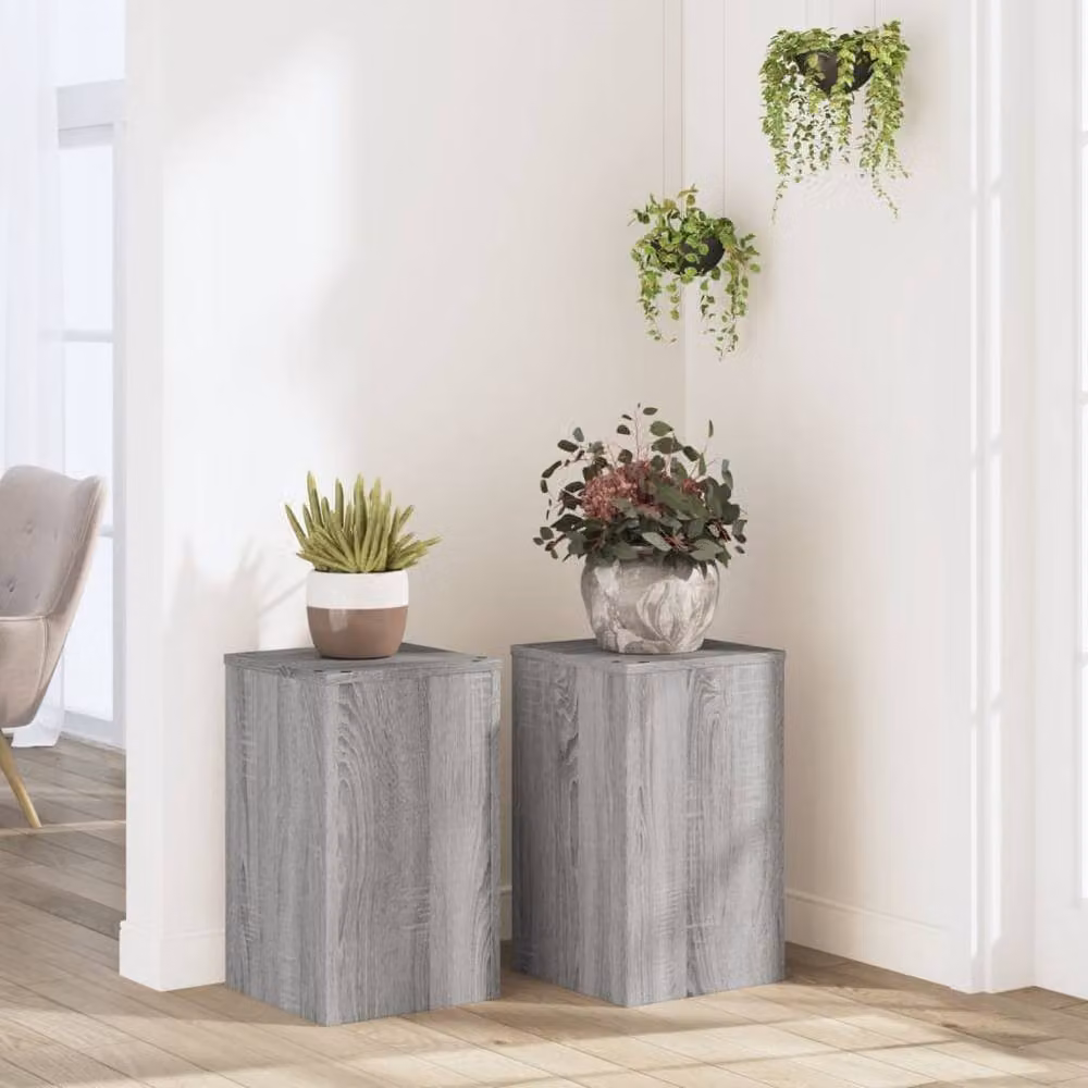 Berkfield Home Set of 2 Grey Modern Plant Stands, W/D/H: 30 x 30 x 50 cm – 2
