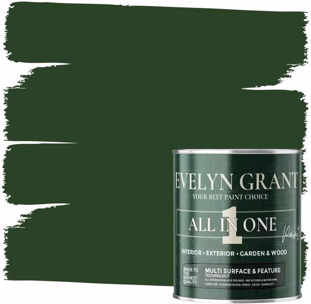 Evelyn Grant All-In-One Multi-Surface Indoor and Outdoor Matt Paint, Forest Green, 2.5L – 1