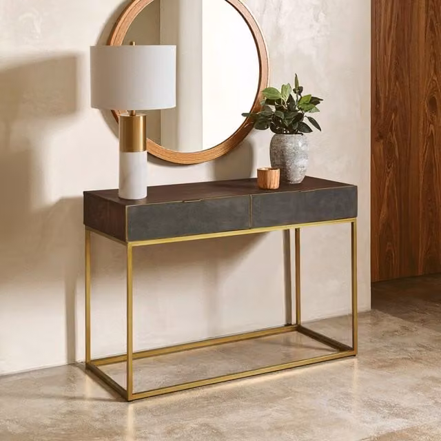 Orsina Modern Brown and Gold Metal Console Table, W/D/H: 120 x 52 x 82 cm
