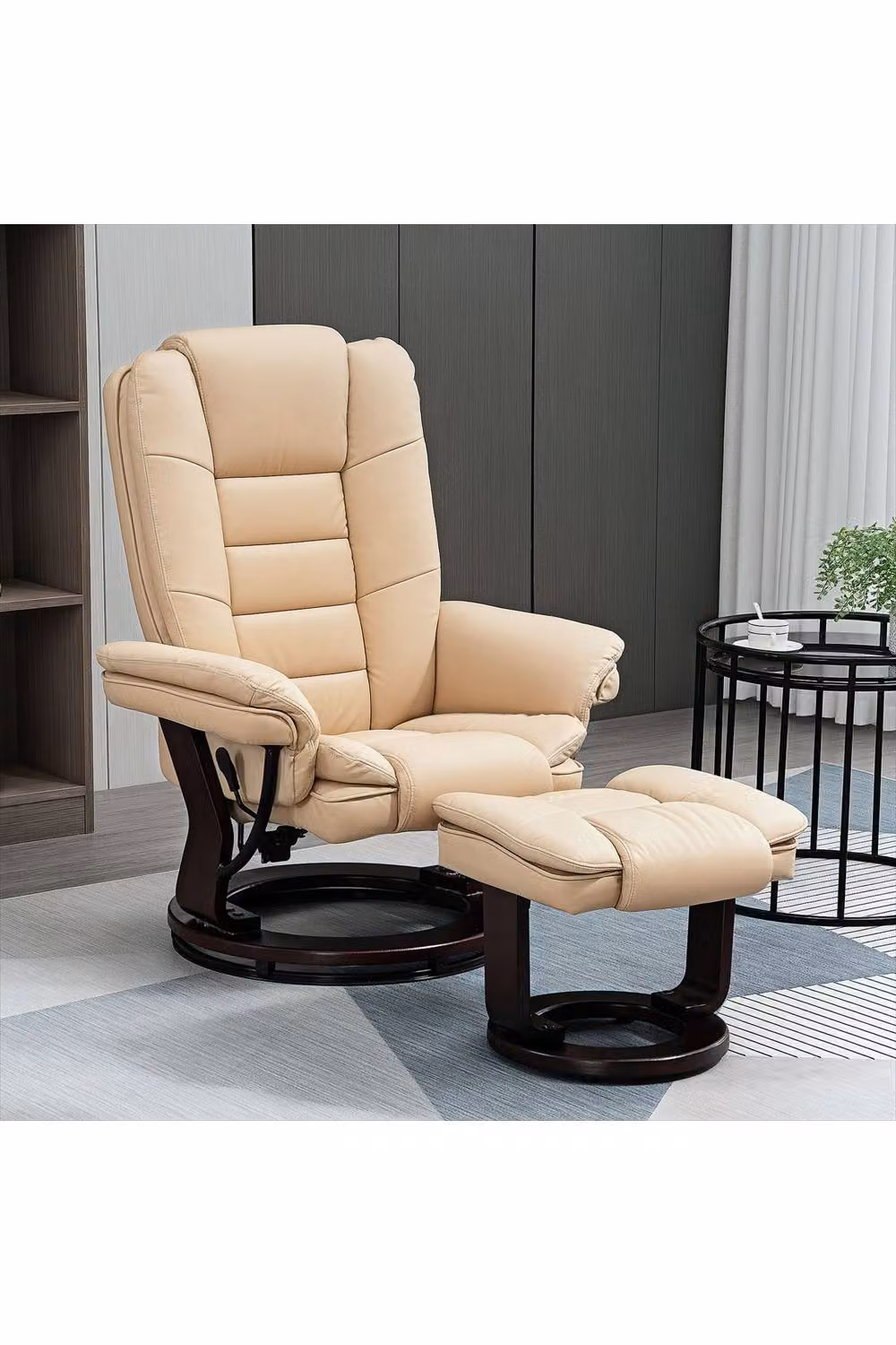 ERGOVEXA Beige Faux Leather 135 Degree Reclining Chair and Footstool Set – 4