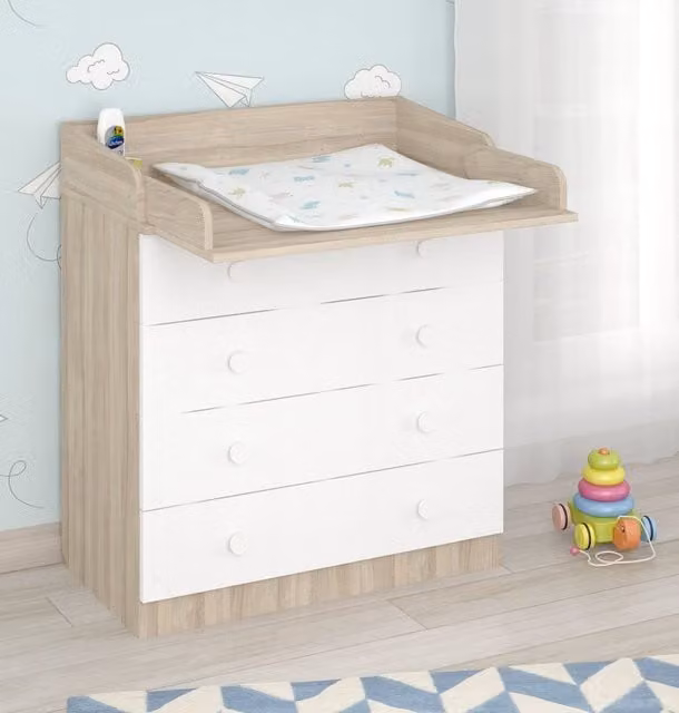 Shefa Line 800 Kids Changing Dresser in Elm-White and Multicolour