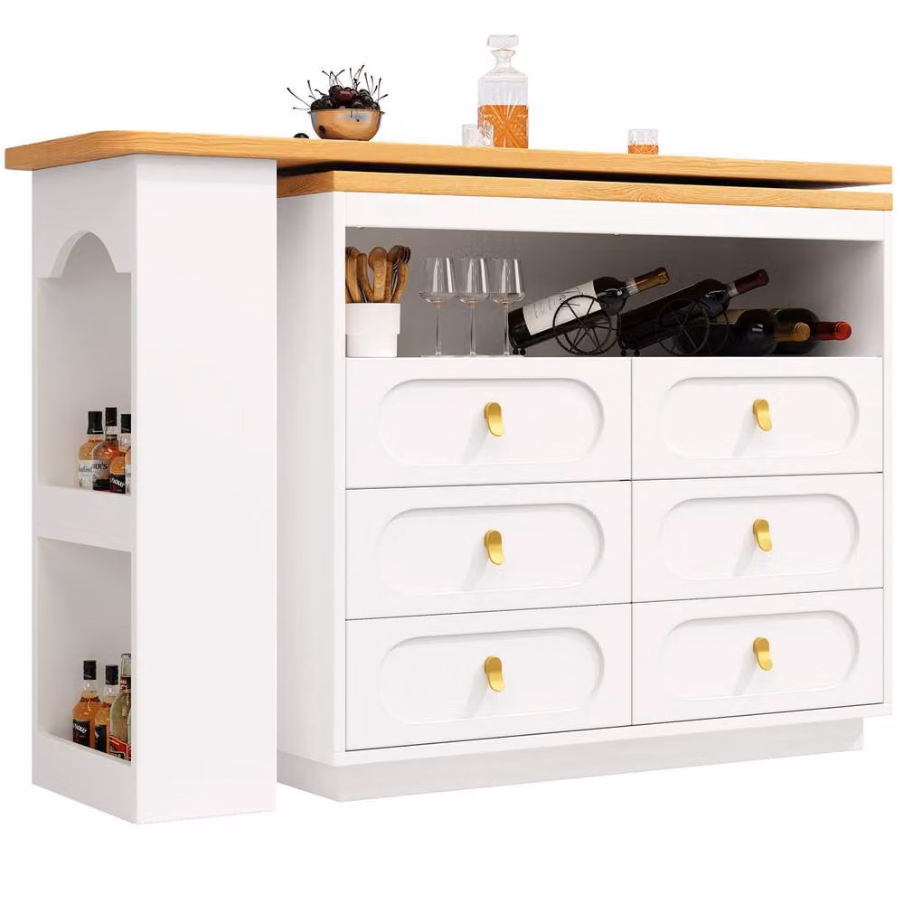 Rolipo White 360 Degree Rotating Bar Table with 6 Drawers and Spice Rack – 5