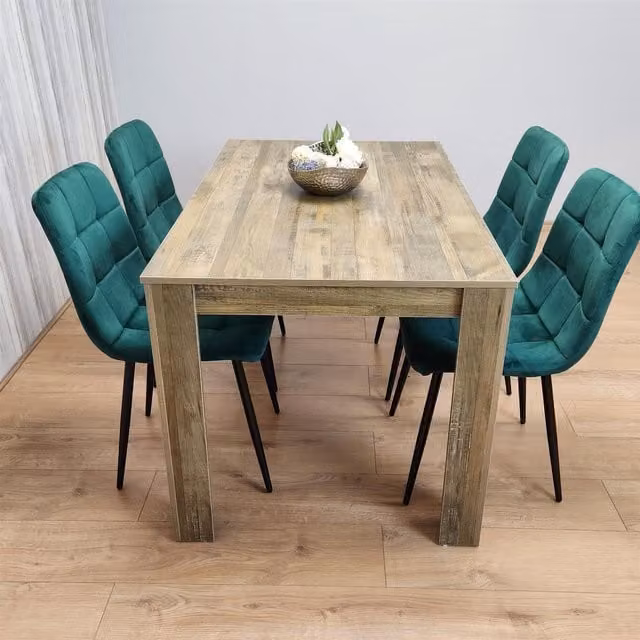 KOSY KOALA Dining Set with Rectangular Brown Table and 4 Green Velvet Chairs, W/D/H: 120 x 77 x 75 cm