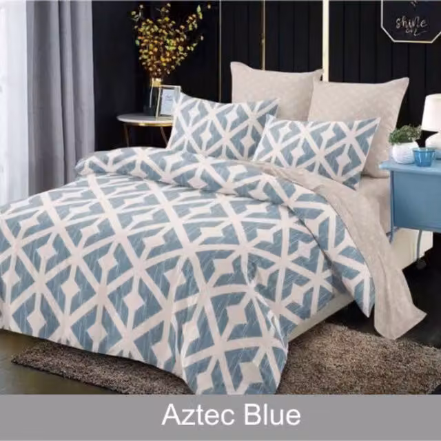 Ezysleep Aztec Printed Blue Ethnic Duvet Set with Pillowcases, 230 cm
