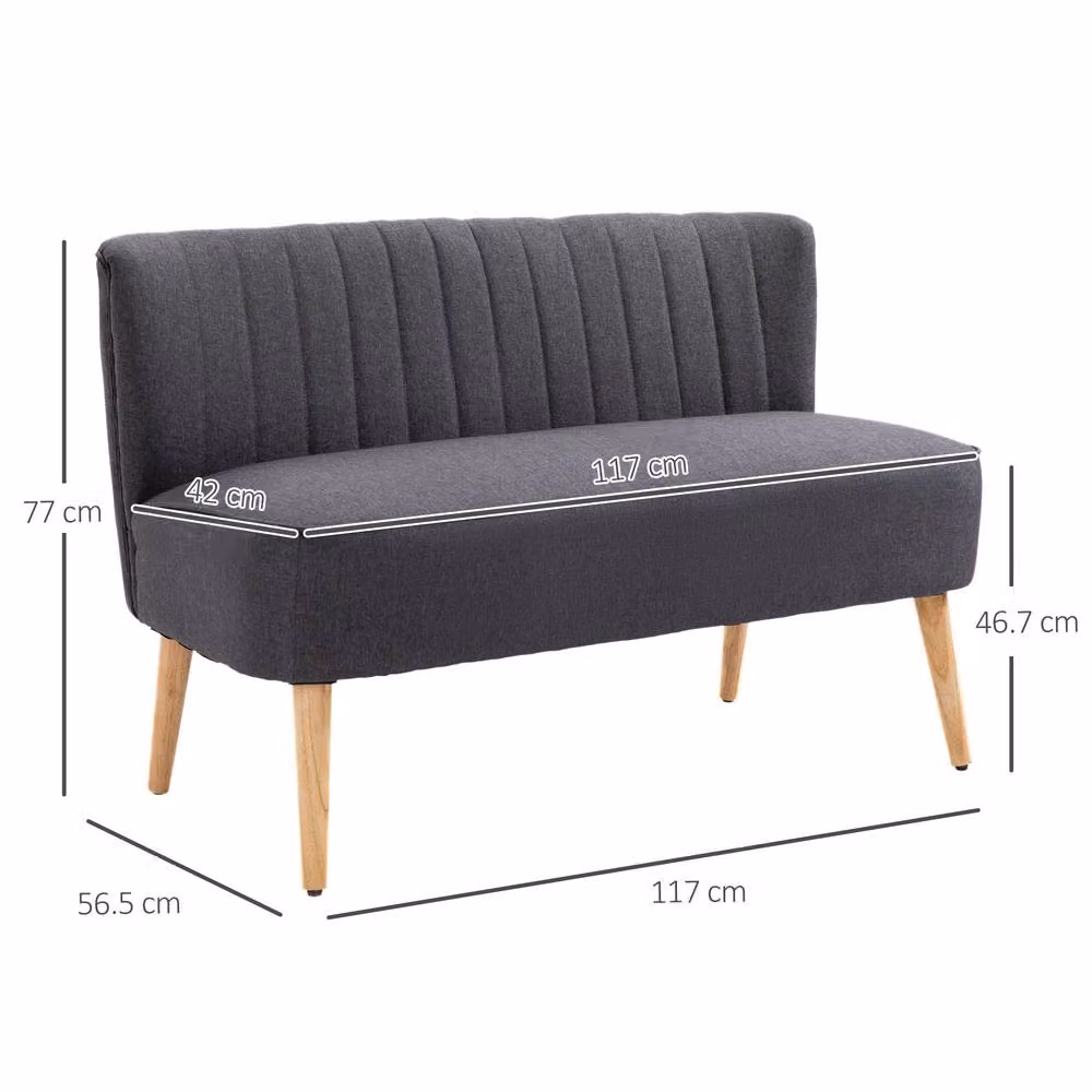 STILVORA 2 Seater Sofa in Grey Linen Upholstery, Width: 117 cm – 3