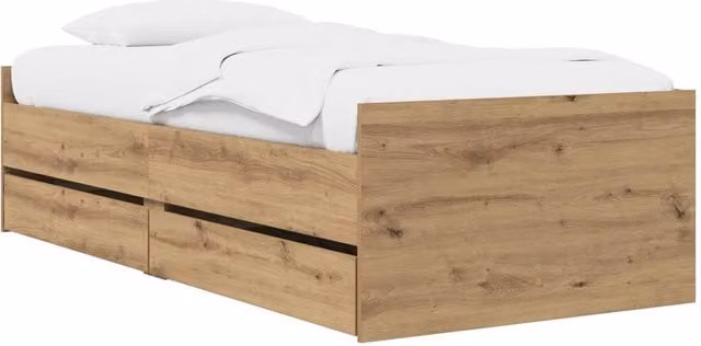 Berkfield Home Artisan Oak Bed Frame with Storage Drawers in Brown, W/D/H: 80 x 200 cm