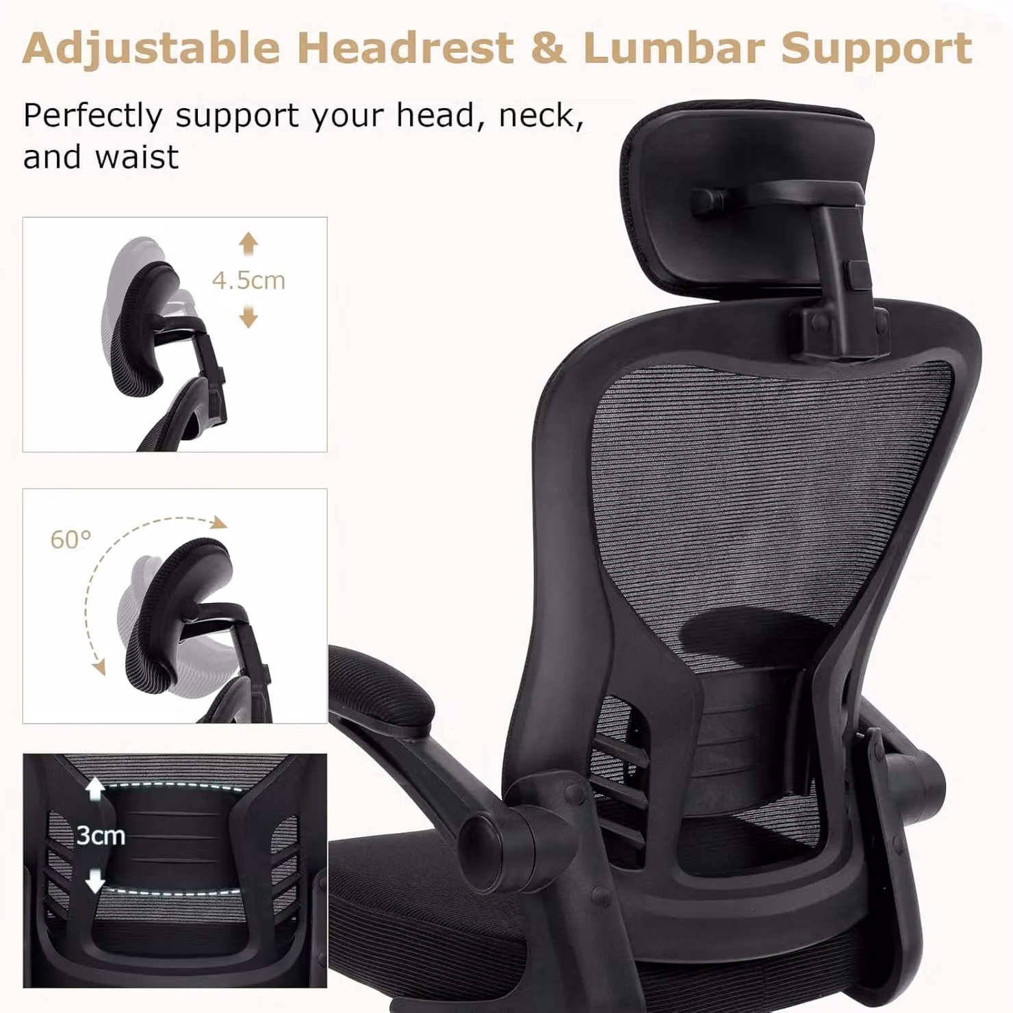 Gymax Black Mesh Executive Swivel Chair with Adjustable Headrest and Armrests – 4