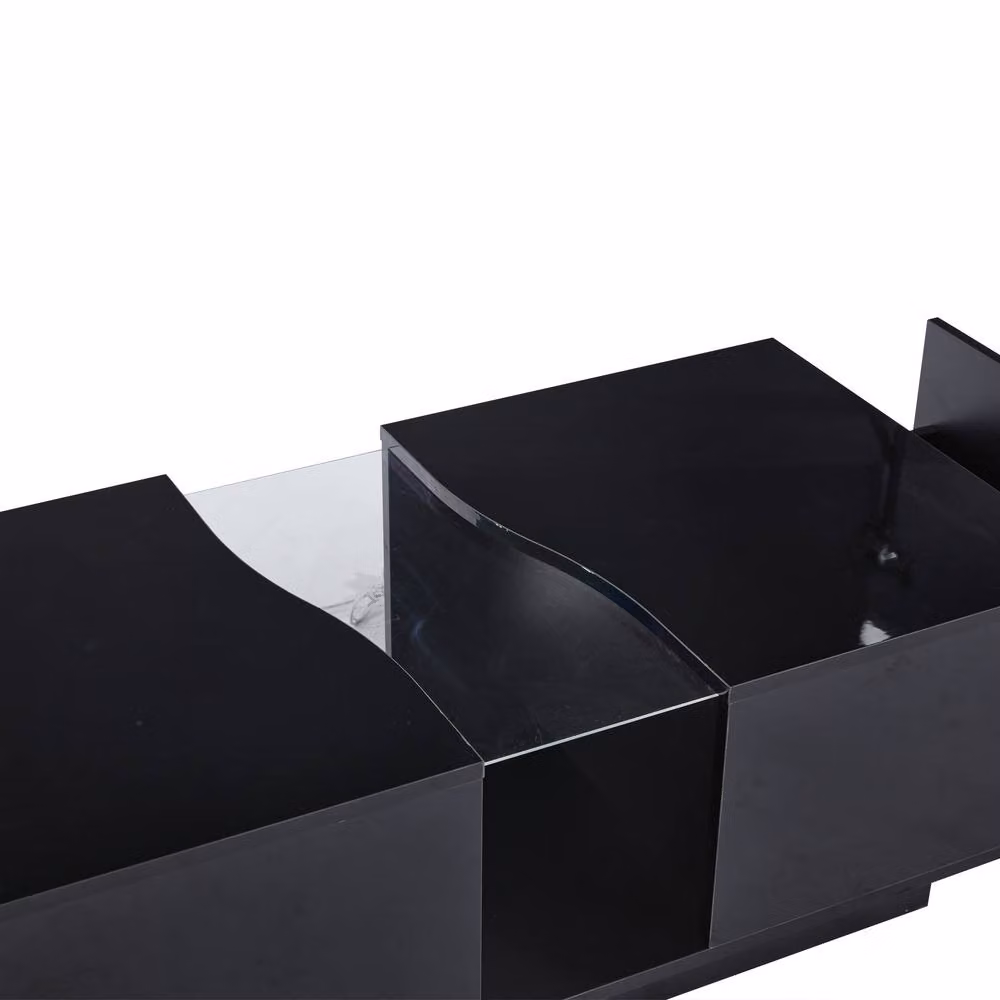 STILVORA Modern Glossy Black Coffee Table with 2 Drawers and LED Lights – 7