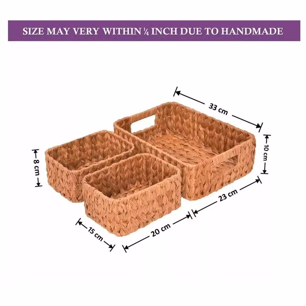 KORVIXA Set of 3 Decorative Wicker Coffee Baskets in Natural Beige, Sand and Brown, Diameter: 90 cm – 2