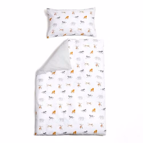 Clair de Lune Jungle Dream Reversible Cot Bed Duvet Cover and Pillowcase Set, White/Grey, W: 150 cm, H: 120 cm, Pillowcase: 40 x 60 cm