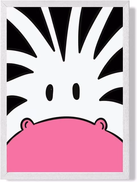 ARTZE Cute Cartoon Style Zebra Face Framed Illustration, Multicolour, A2 Size with Black Frame