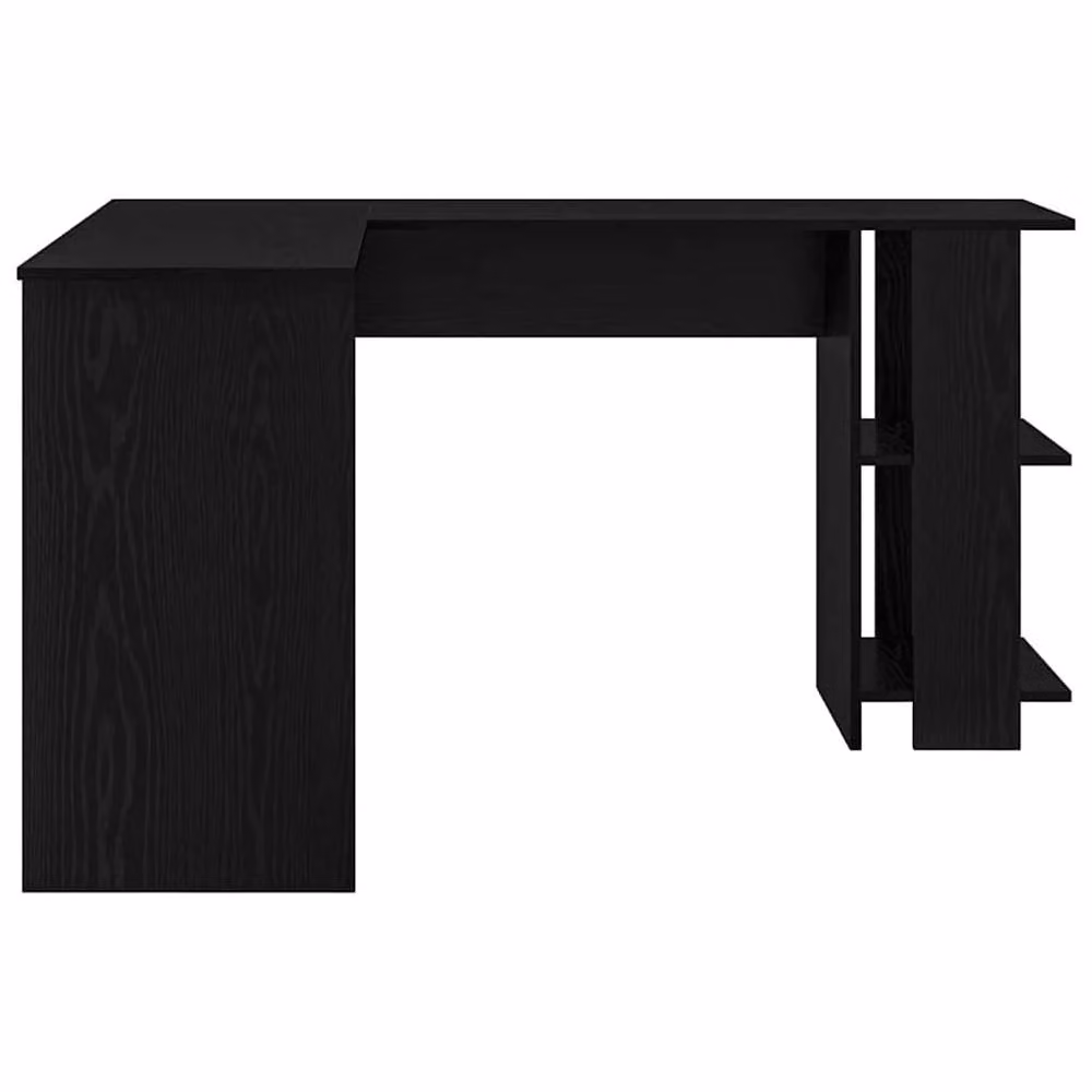 Berkfield Home Modern Black Oak Corner Desk with Storage Shelf, Black – 6