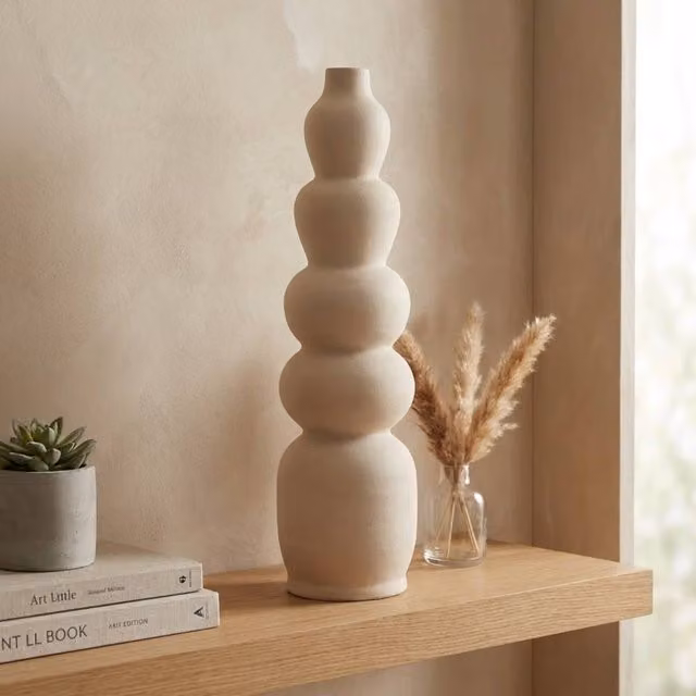 Garden Greatness Tall Atlas Blanc Ceramic Clay Vase in Beige, Height: 71.5 cm