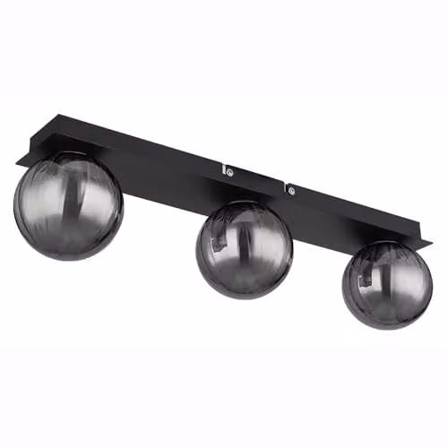 Globo Lighting Ander Modern Ceiling Light with Black Metal and Smoke-Coloured Glass Spheres, IP44 Rated for Living Rooms, Hallways and Bathrooms, 3x G9
