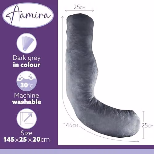 Aamira L Shaped Pregnancy Maternity Pillow with Memory Foam and Velvet Cover, Dark Grey, W/D/H: 145 x 25 x 25 cm – 3