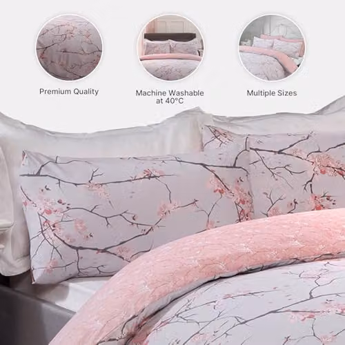 Dreamscene Spring Blossoms Reversible Pink Floral Duvet Cover and Pillowcase Set, W/D/H: 180 x 200 cm – 2