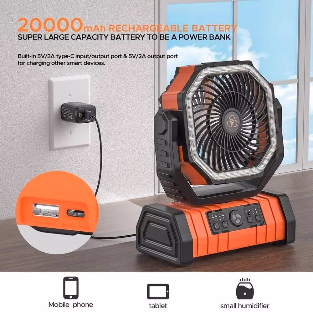 NESTLUNE Orange Rechargeable Camping Fan with 20000mAh Battery – 3