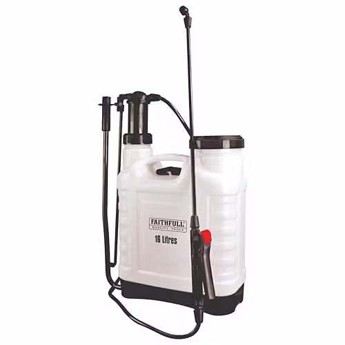 Faithfull 16 Litre Knapsack Pressure Sprayer with 3 Adjustable Nozzles and Service Kit in Multicolour and White